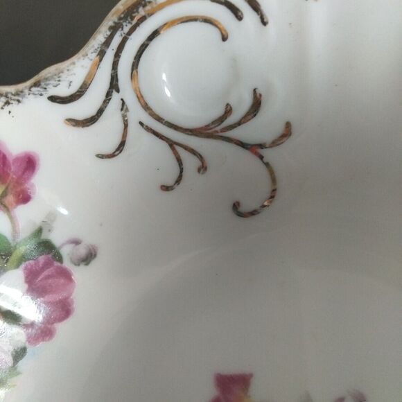 8" Bowl Hand Painted Pink & White Floral Flower Gold Trim Porcelain Vintage - Picture 4 of 9